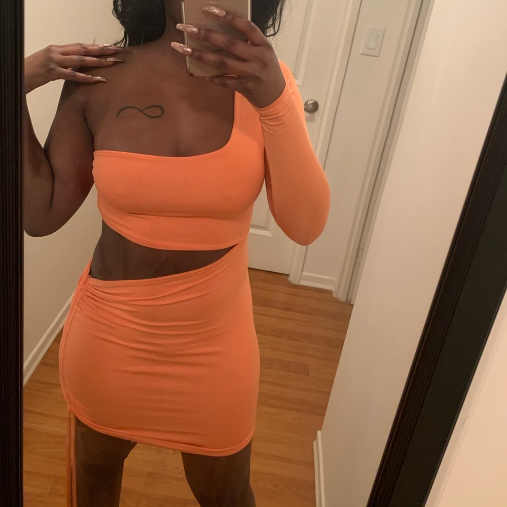 Side Cut Out Dress in Orange